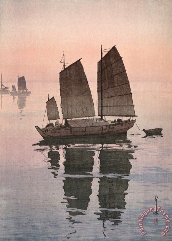 Hiroshi Yoshida Sailing Boats, Evening (hansen, Yu), From The Inland Sea Series (seto Naikai Shu) Art Painting