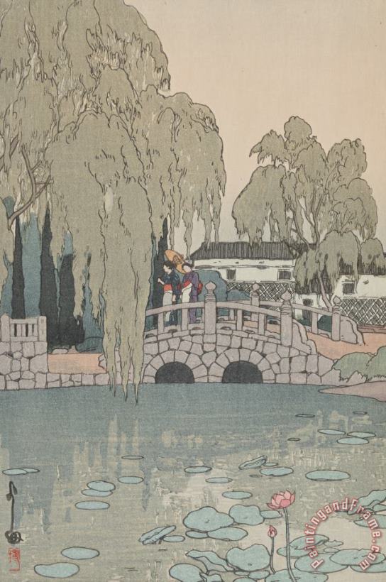 Hiroshi Yoshida Willow Tree And Stone Bridge (yanagi Ni Ishi Bashi) Art Print