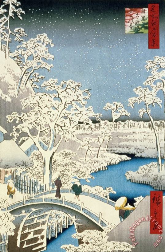Hiroshige Drum bridge and Setting Sun Hill at Meguro Art Painting