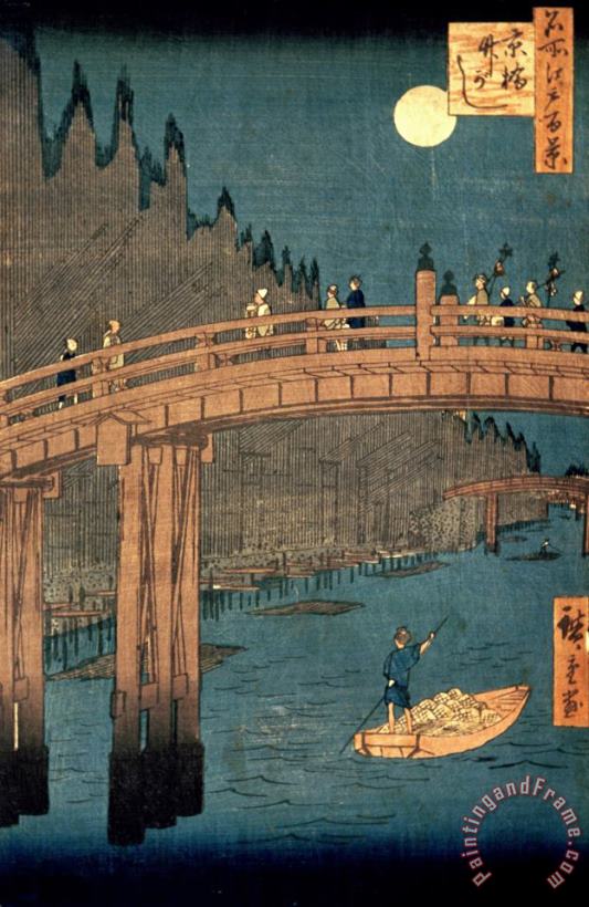 Hiroshige Kyoto bridge by moonlight Art Print