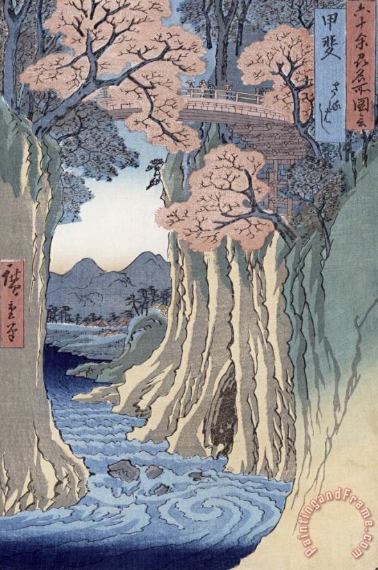 Hiroshige The monkey bridge in the Kai province Art Painting