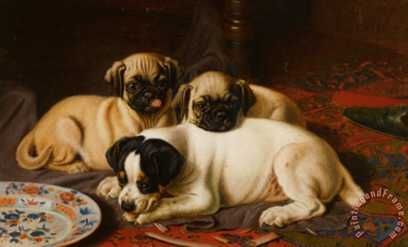 Two Pugs And a Terrier painting - Horatio Henry Couldery Two Pugs And a Terrier Art Print