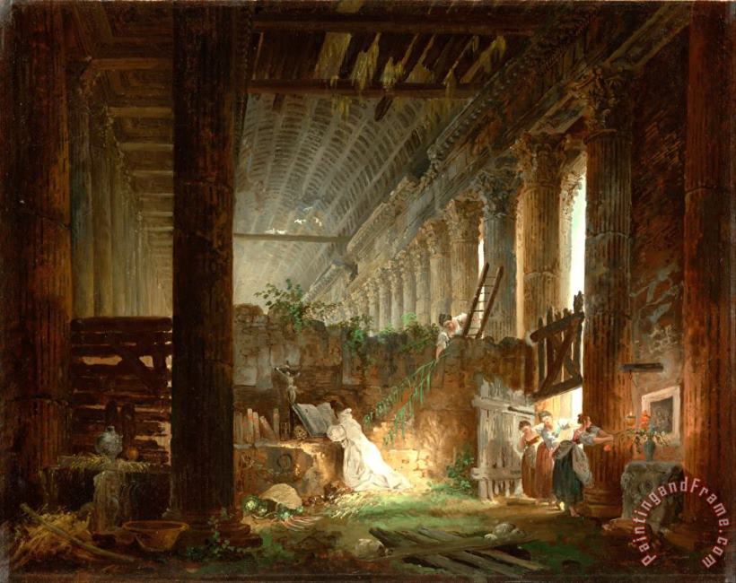 Hubert Robert A Hermit Praying in The Ruins of a Roman Temple Art Painting