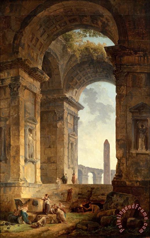 Ruins with an Obelisk in The Distance painting - Hubert Robert Ruins with an Obelisk in The Distance Art Print