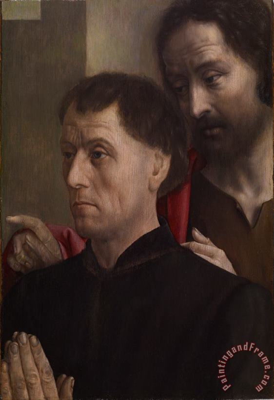 Hugo van der Goes Portrait of a Man at Prayer with Saint John The Baptist Art Painting