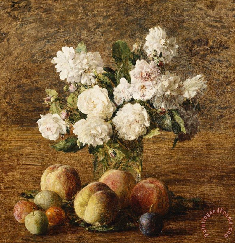 Still Life Roses And Fruits painting - Ignace Francois Bonhomme Still Life Roses And Fruits Art Print