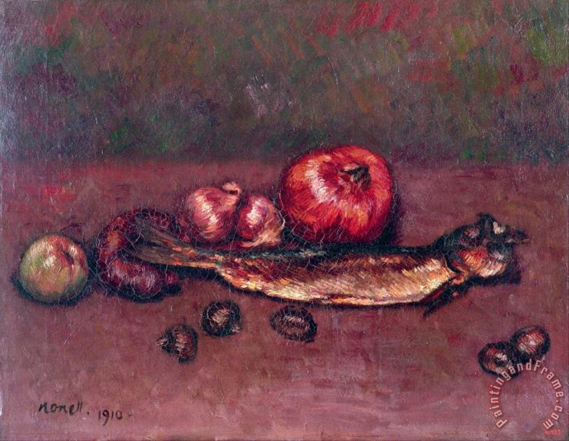 Still Life with Onions And Herring painting - Isidre Nonell Still Life with Onions And Herring Art Print