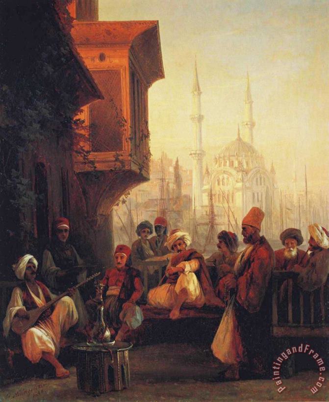 Ivan Constantinovich Aivazovsky Coffee House by The Ortakoy Mosque in Constantinople Art Painting