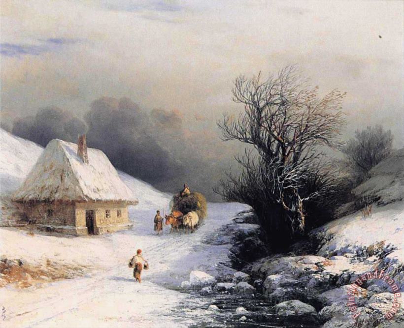 Ivan Constantinovich Aivazovsky Little Russian Ox Cart in Winter Art Painting