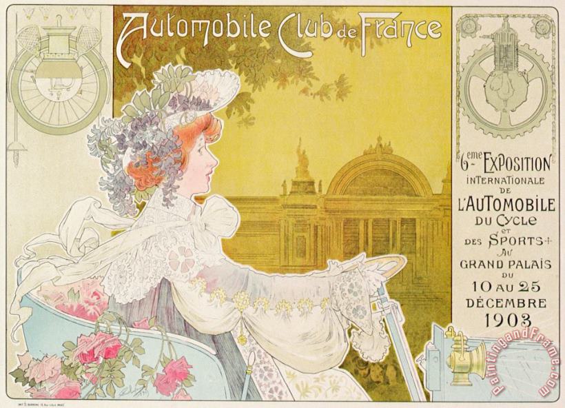 Poster Advertising The Sixth Exhibition Of The Automobile Club De France painting - J Barreau Poster Advertising The Sixth Exhibition Of The Automobile Club De France Art Print