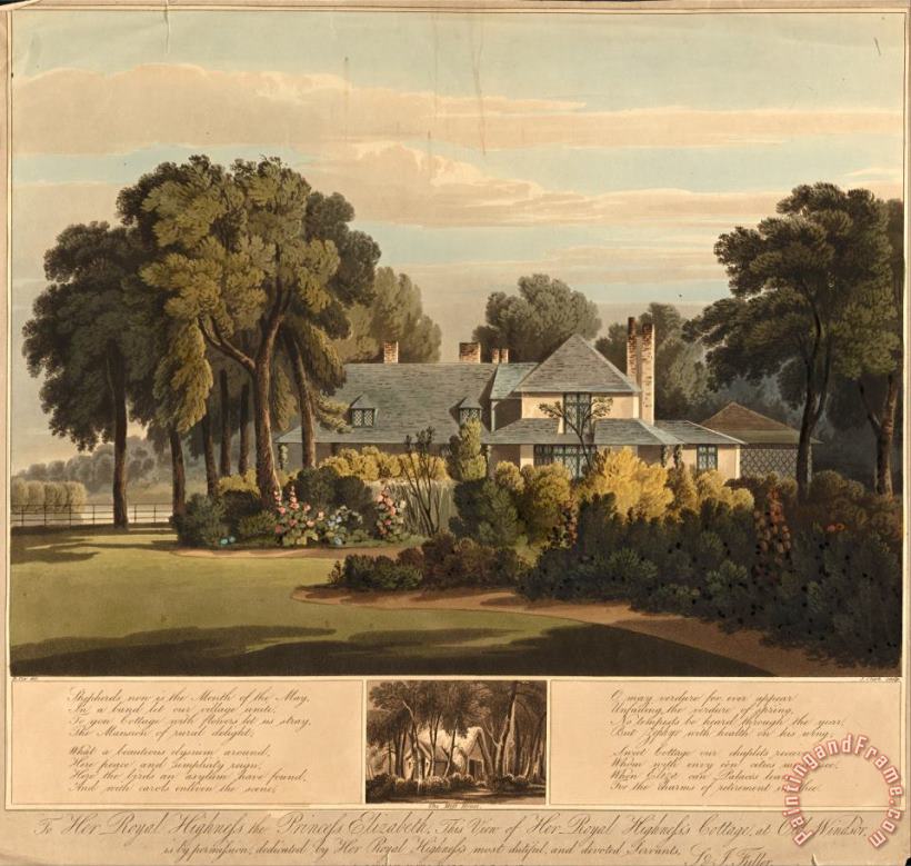 View of Hrh The Princess Elizabeth's Cottage at Old Windsor with a View of The Moss House Below painting - J. Clark View of Hrh The Princess Elizabeth's Cottage at Old Windsor with a View of The Moss House Below Art Print