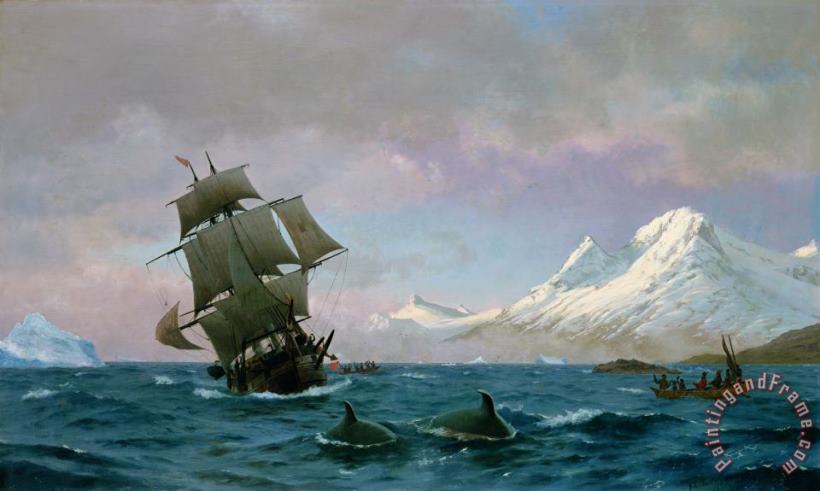 Catching whales painting - J E Carl Rasmussen Catching whales Art Print