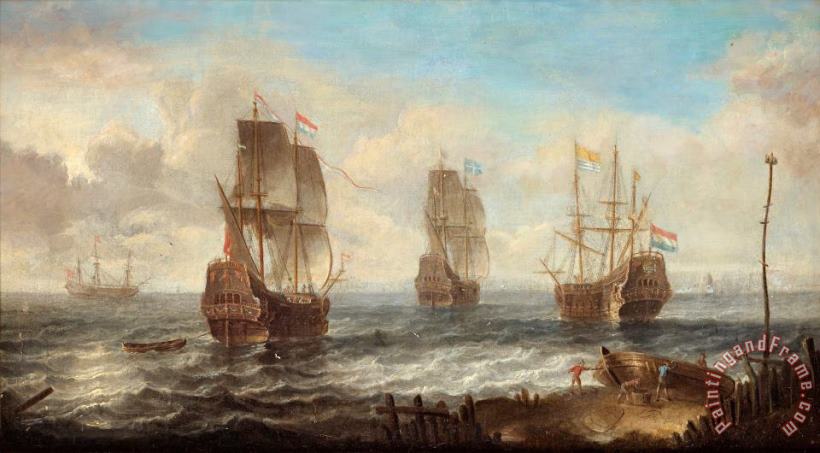Jacob Adriaensz Bellevois Circle Of Sailing Ships Art Painting