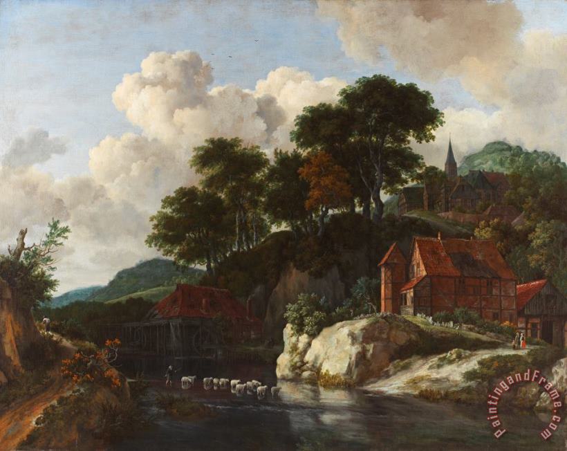 Jacob Isaaksz Ruisdael Hilly Landscape with a Watermill Art Painting