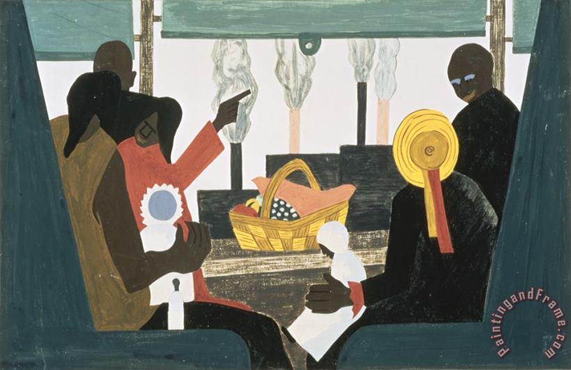 The Migration Series, Panel No. 45: The Migrants Arrived in Pittsburgh, One of The Great Industrial Centers of The North. painting - Jacob Lawrence The Migration Series, Panel No. 45: The Migrants Arrived in Pittsburgh, One of The Great Industrial Centers of The North. Art Print