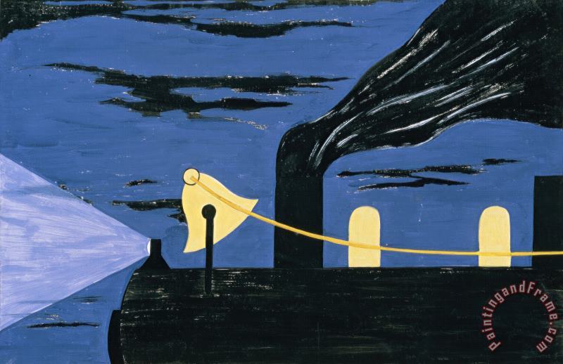 The Migration Series, Panel No. 5: Migrants Were Advanced Passage on The Railroads, Paid for by Northern Industry. Northern Industry Was to Be Repaid  painting - Jacob Lawrence The Migration Series, Panel No. 5: Migrants Were Advanced Passage on The Railroads, Paid for by Northern Industry. Northern Industry Was to Be Repaid  Art Print