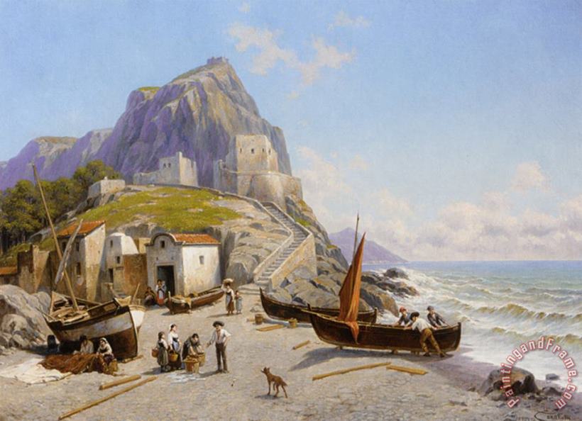 A Coastal View, Capri Italy painting - Jacques Carabain A Coastal View, Capri Italy Art Print