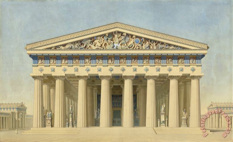 Jacques Ignace Hittorff Temple T at Selinunte (sicily), Reconstructed Elevation of The Main Facade Art Painting
