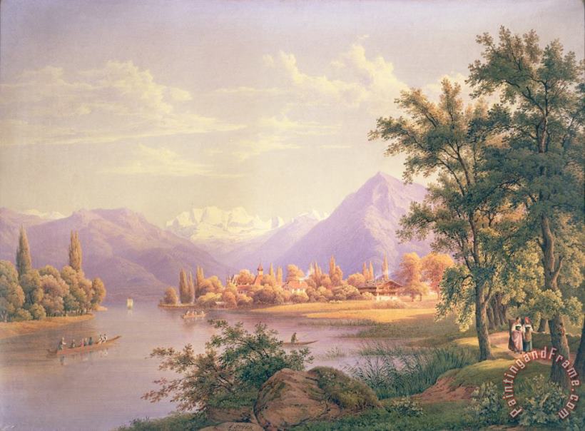 Jakob Suter A View of Scherzingen on the Lake of Thun Art Painting