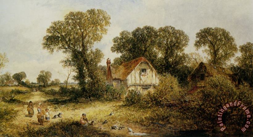 James Edwin Meadows Childrem by a Country Cottage Art Painting
