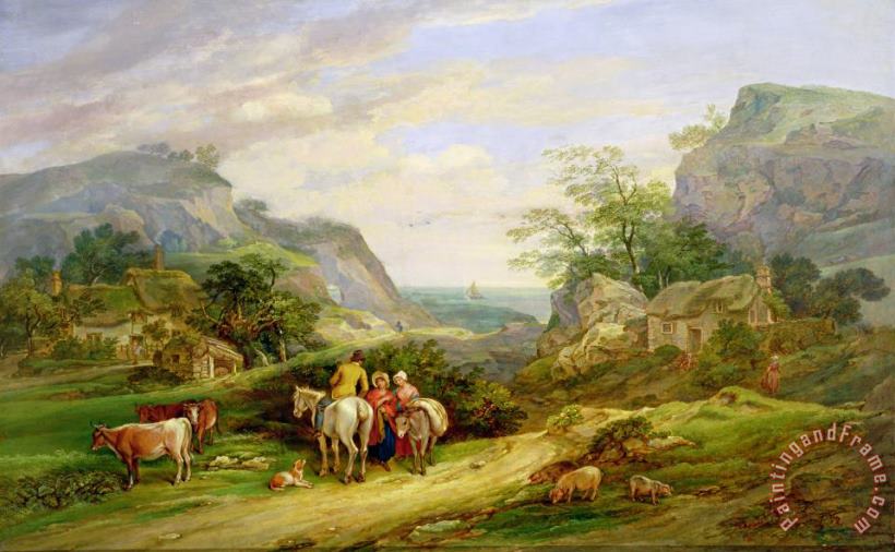 Landscape with figures and cattle painting - James Leakey Landscape with figures and cattle Art Print