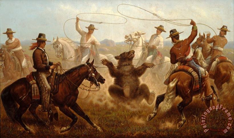 Cowboys Roping a Bear painting - James Walker Cowboys Roping a Bear Art Print