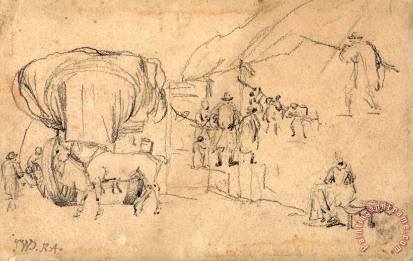 James Ward Sheet of Sketches Wagon, Horse, Milkmaid And Other Figure Studies Art Print