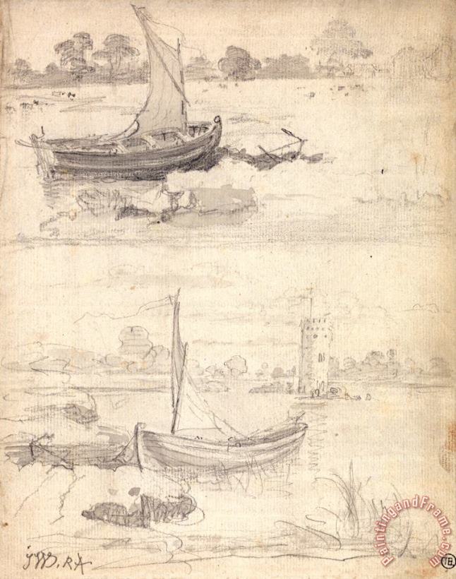 James Ward Studies of Boats on a Riverside Art Painting