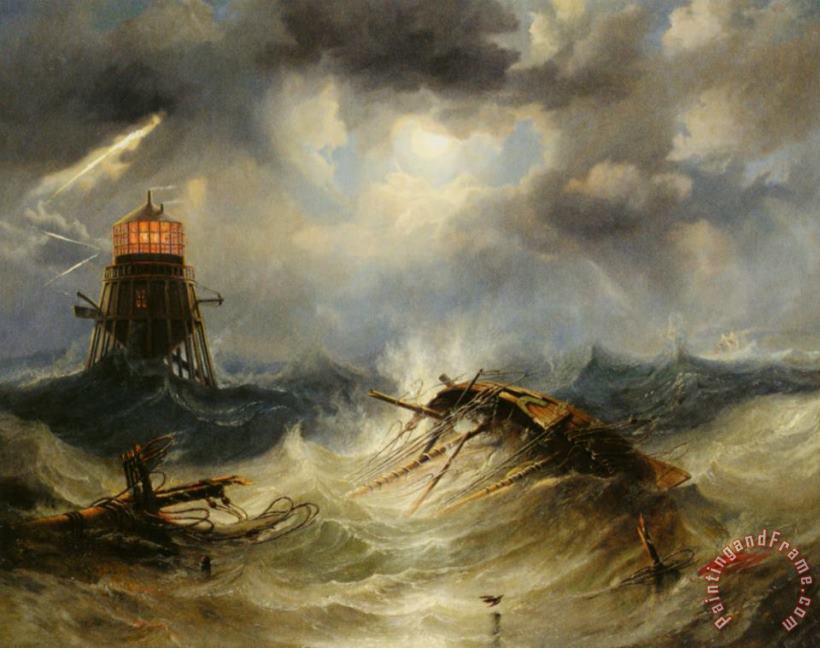 James Wilson Carmichael The Irwin Lighthouse Storm Raging Art Print