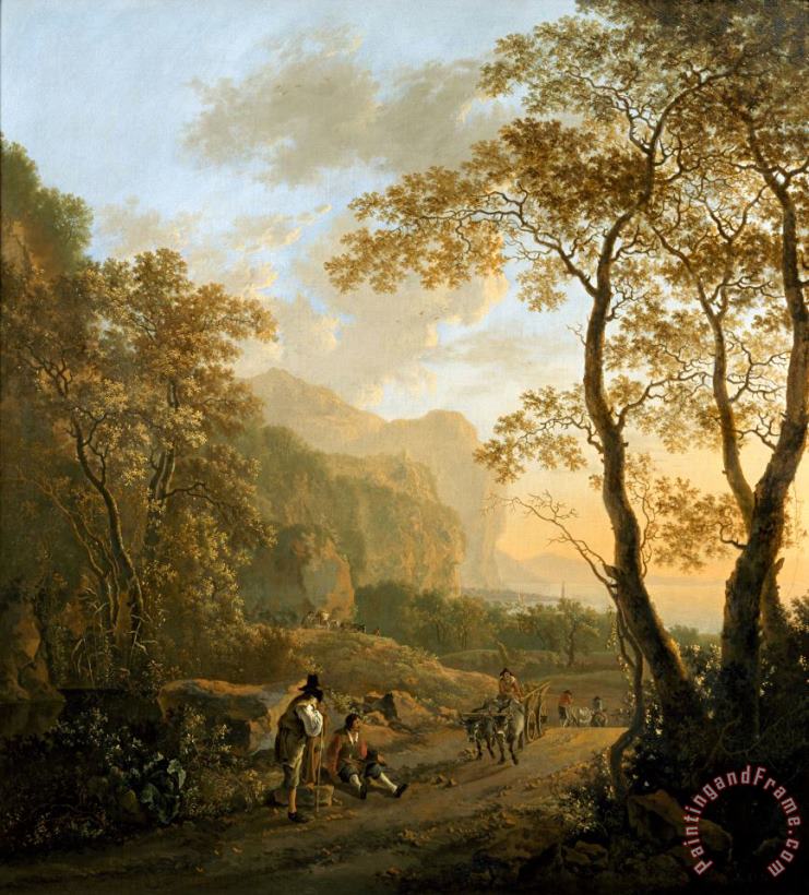 Jan Both Landscape with Resting Travellers And Oxcart Art Painting