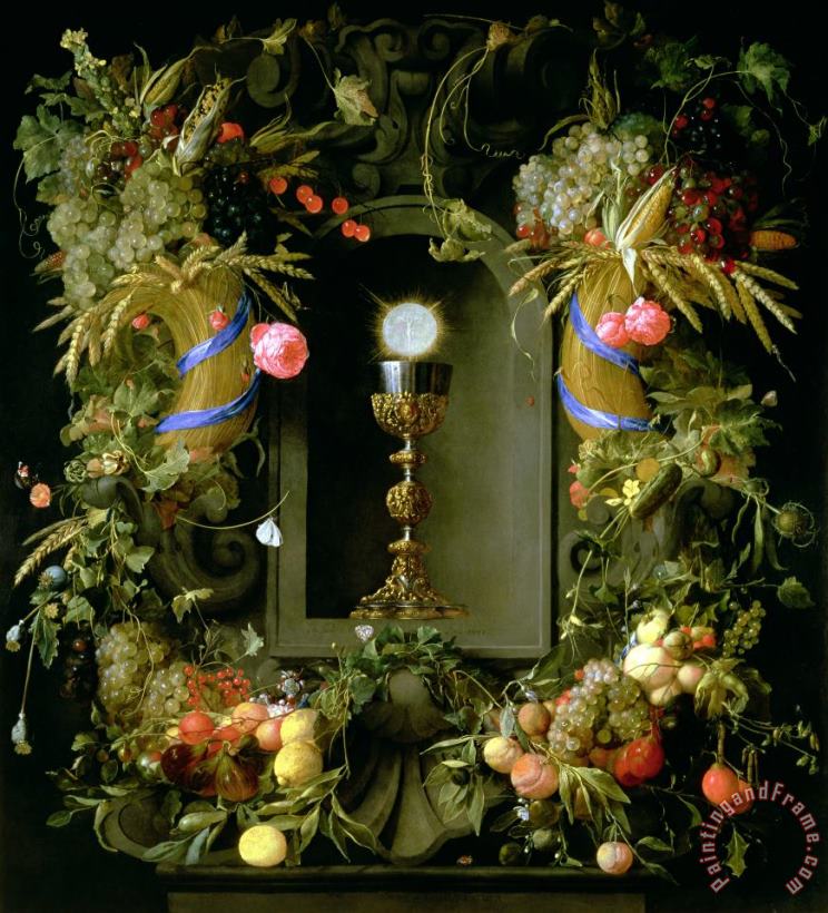 Jan Davidsz de Heem Communion cup and host encircled with a garland of fruit Art Print