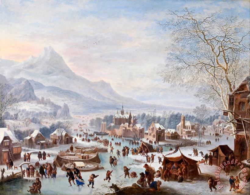 Jan Griffier Winter Scene with Skaters Art Painting