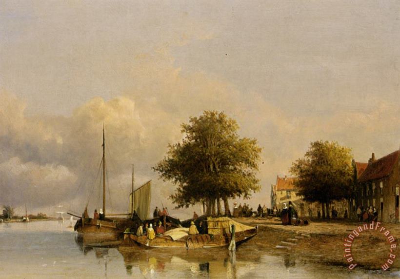 Jan Hendrik Weissenbruch Townsfolk on a Quay, Wijk Bij Duursrede Art Painting