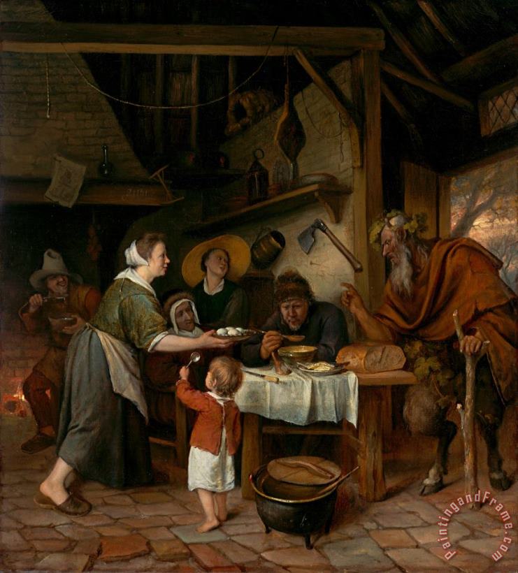 Jan Steen The Satyr And The Peasant Family Art Print