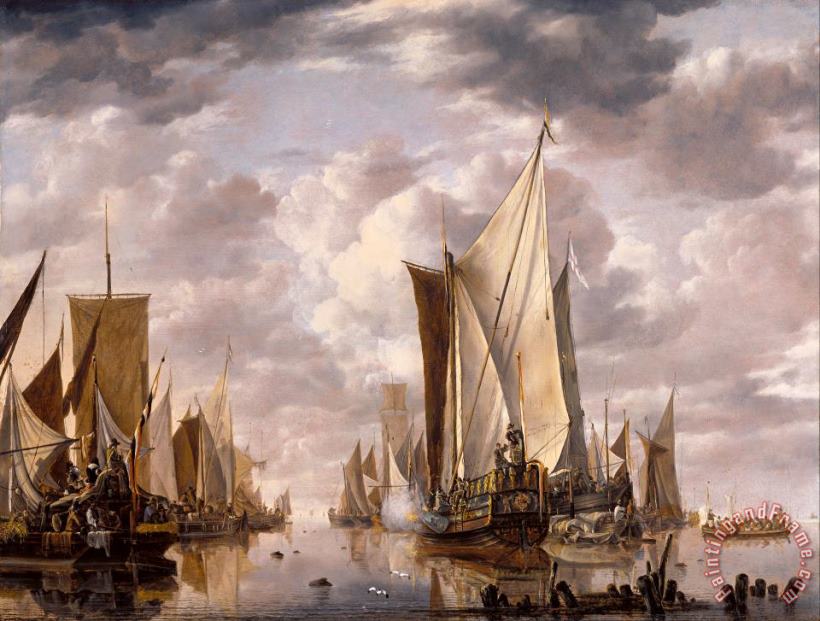 Jan van de Cappelle  Shipping in a Calm at Flushing with a States General Yacht Firing a Salute Art Print