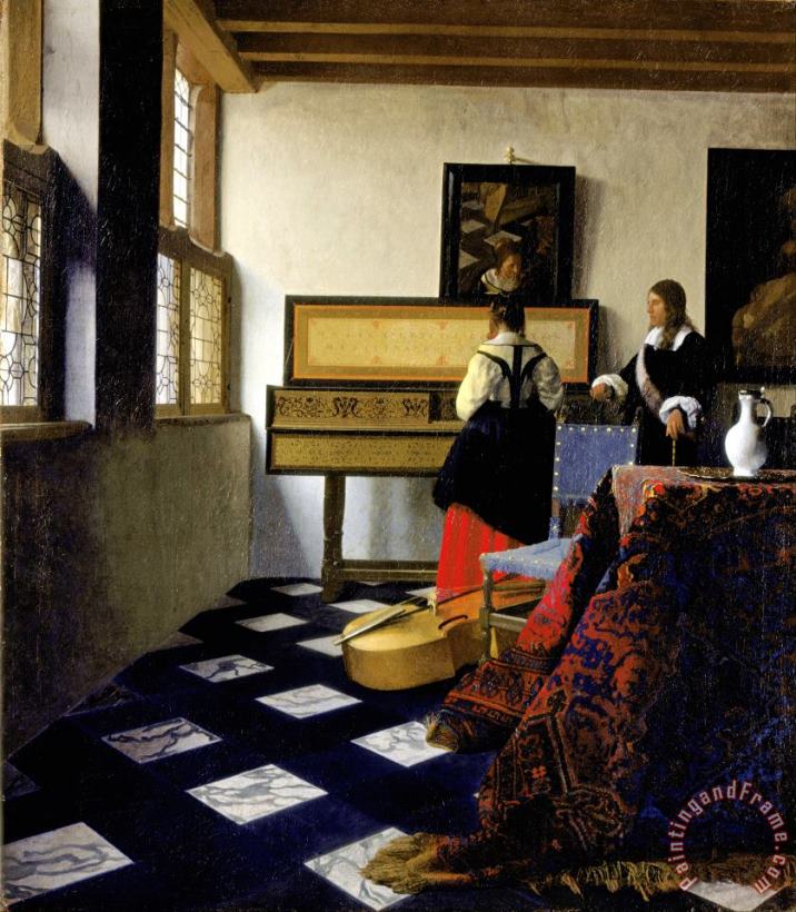 Jan Vermeer Lady at The Virginal with a Gentleman, 'the Music Lesson' Art Painting