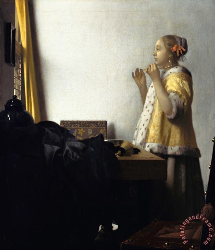 Jan Vermeer van Delft Young Woman with a Pearl Necklace Art Print