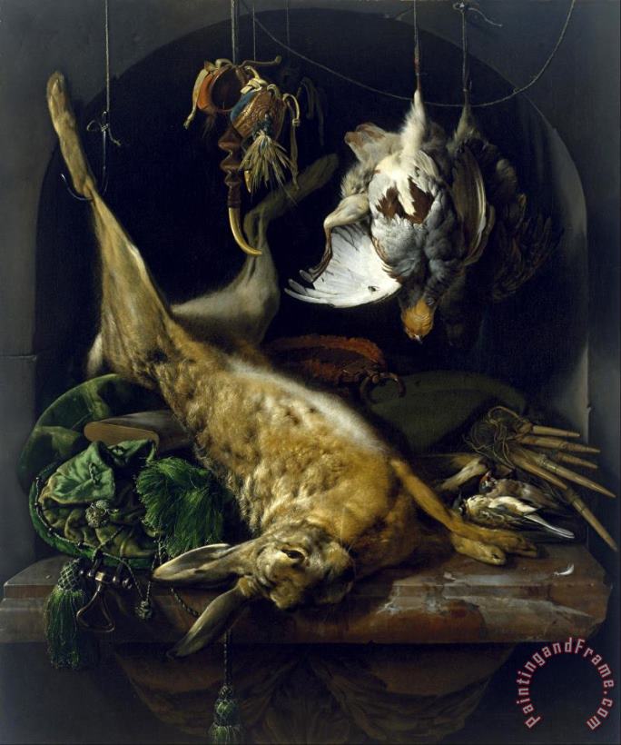 Jan Weenix Still Life of a Dead Hare, Partridges, And Other Birds in a Niche Art Painting
