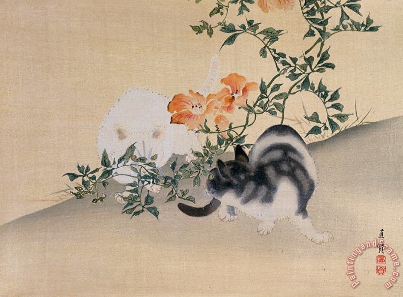 Two Cats painting - Japanese School Two Cats Art Print