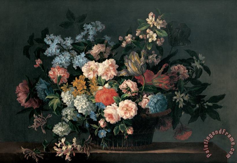 Jean-Baptiste Monnoyer Still life with basket of flowers Art Print