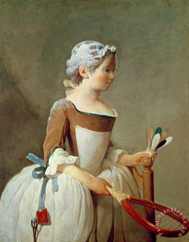 Girl With Racket And Shuttlecock painting - Jean-Baptiste Simeon Chardin Girl With Racket And Shuttlecock Art Print