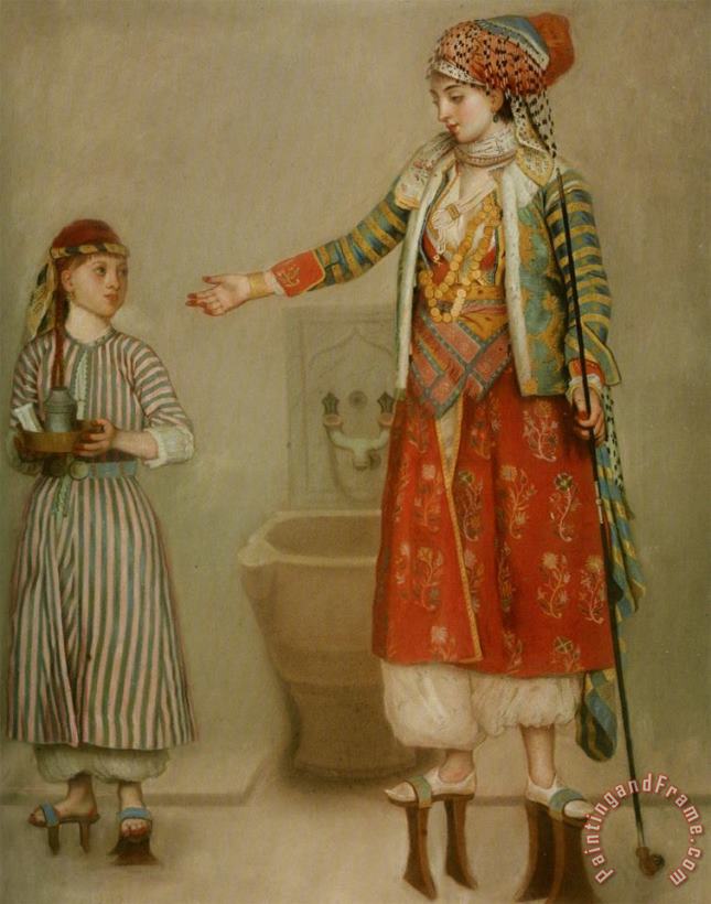 Jean-Etienne Liotard A Lady in Turkish Costume with Her Servant at The Hammam Art Print