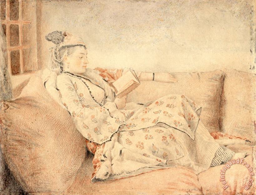Lady in Turkish Dress, Reading painting - Jean-Etienne Liotard Lady in Turkish Dress, Reading Art Print