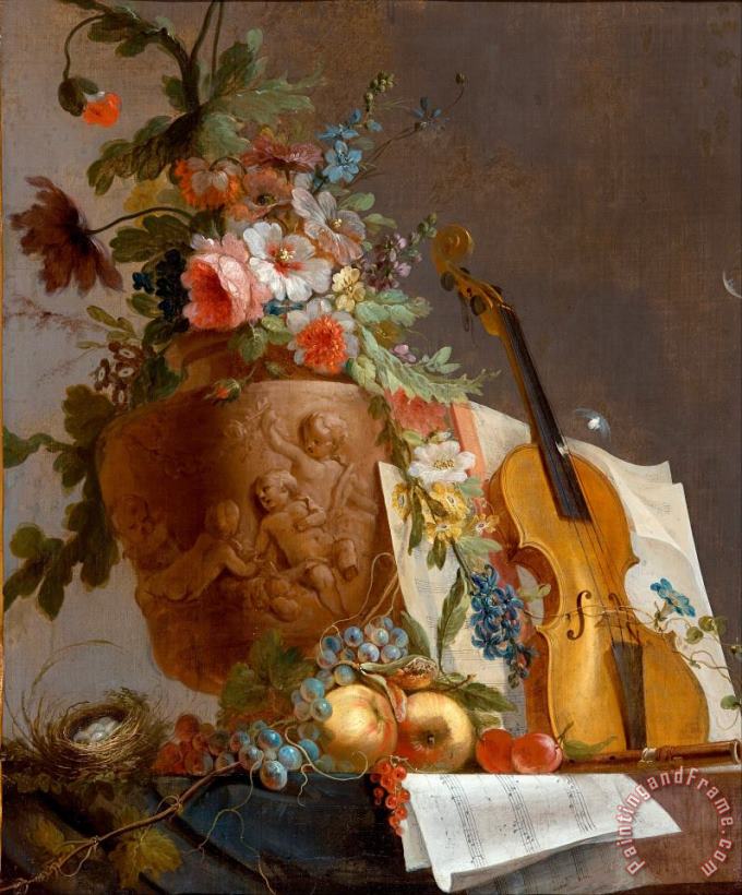 Jean-Jacques Bachelier Still Life with Flowers And a Violin Art Painting