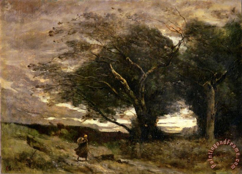 Jean Baptiste Camille Corot Gust of Wind Art Painting