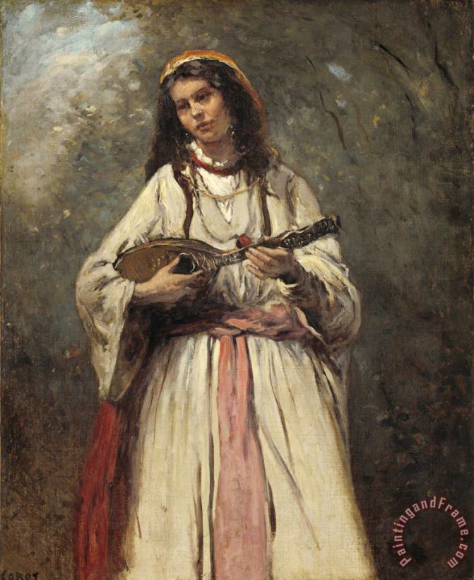 Jean Baptiste Camille Corot Gypsy Girl with Mandolin Art Painting