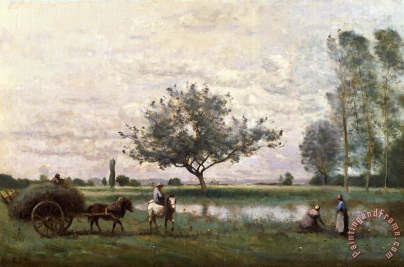 Haycart beside a River painting - Jean Baptiste Camille Corot Haycart beside a River Art Print