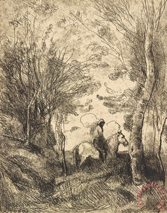 Le Grand Cavalier Sous Bois (the Large Rider in The Woods) painting - Jean Baptiste Camille Corot Le Grand Cavalier Sous Bois (the Large Rider in The Woods) Art Print