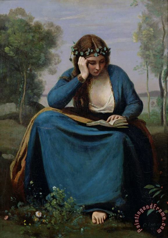 Jean Baptiste Camille Corot The Reader Crowned with Flowers Art Print