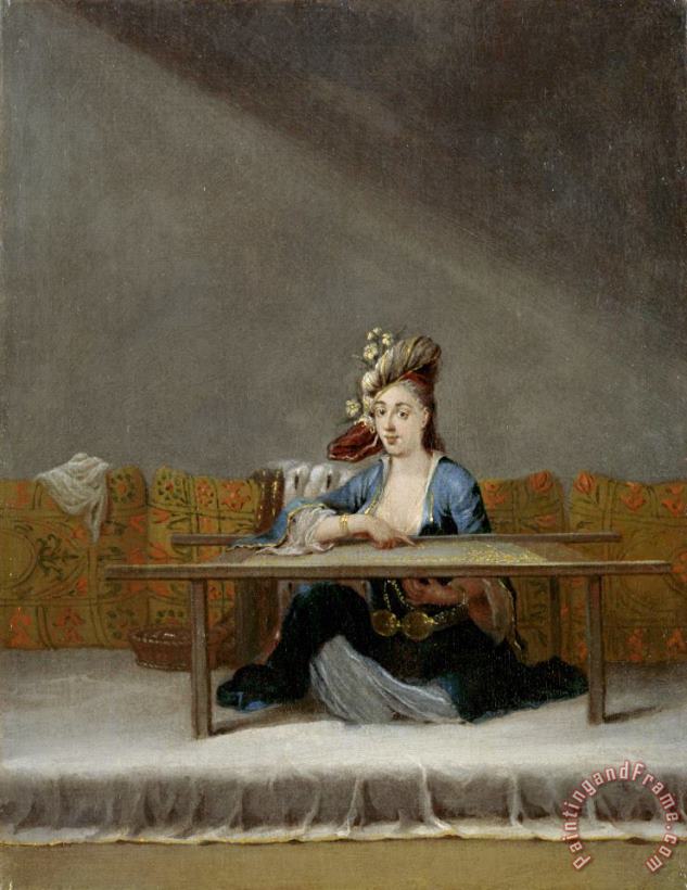 Turkish Woman at Her Embroidery Frame painting - Jean Baptiste Vanmour Turkish Woman at Her Embroidery Frame Art Print